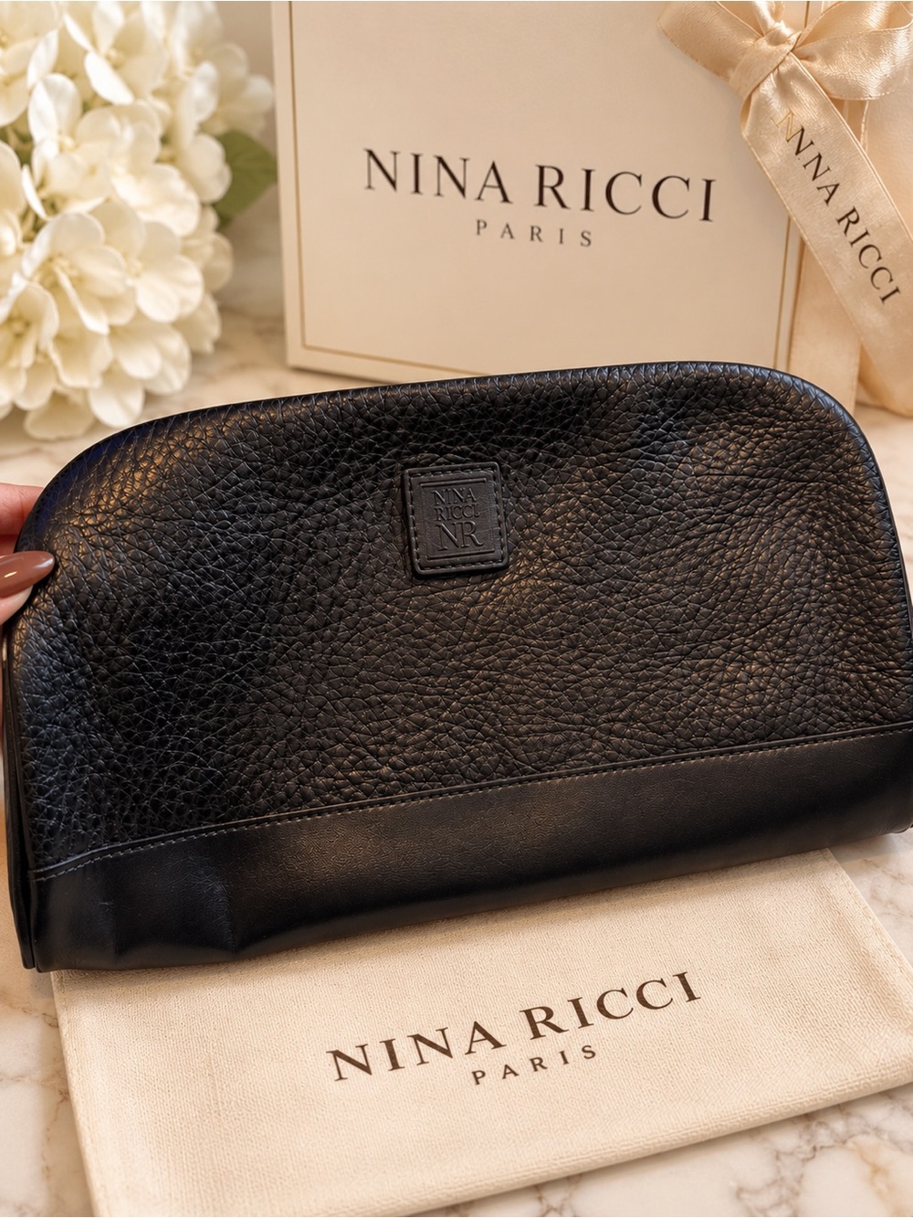 Nina Ricci Black Leather Zip Clutch Pouch